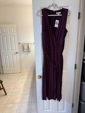 Michael Kors Deep Plum Sleeveless Wrap Midi wide-leg jumpsuit